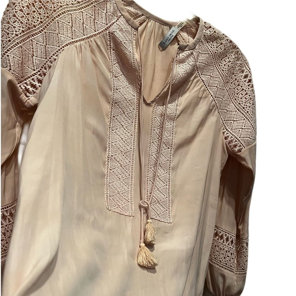 Ramy Brook Pale pink blush Winnie peasant blouse with lace panels - XS